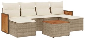 vidaXL 7 részes bézs polyrattan kerti ülőgarnitúra párnákkal