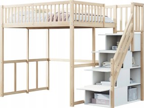 Emeletes ágy Gyerekágy Szekrény Lépcsős szekrény 140x200cm Fenyő fehér