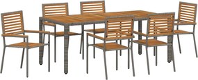 vidaXL Kert étkező szett 7 pcs Szürke és Barna polirattan