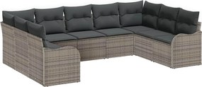 vidaXL Kerti Kanapé Szett 9 pcs Szürke polirattan