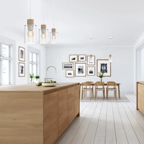 Csillár zsinóron MADERA 3xE27/60W/230V fehér/fa