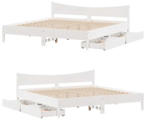 fehér tömör fenyőfa ágykeret fiókokkal 200 x 200 cm