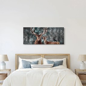 Kép - szarvas és őzike egy havas erdőben (120x50 cm)