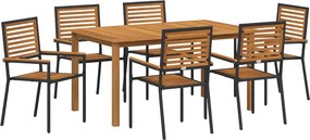 vidaXL Kert étkező szett 7 pcs Fekete Tömör Akácfa
