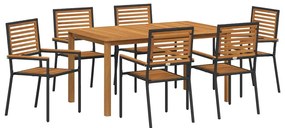 vidaXL Kert étkező szett 7 pcs Fekete Tömör Akácfa