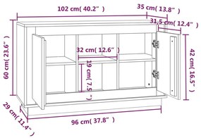 betonszürke szerelt fa tálalószekrény 102x35x60 cm