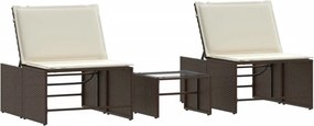vidaXL 2 db barna polyrattan napozóágy asztallal