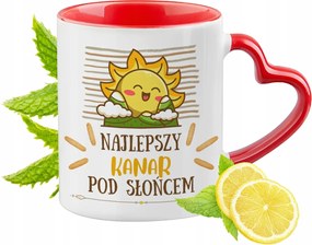 Piros bögre szív alakú füllel Kanári Ajándék