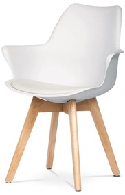 Fotoliu din plastic alb cu pernă de scaun din piele artificială, picioare din lemn de fag. CT-771