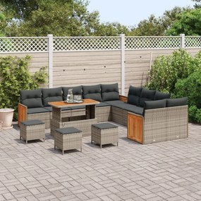 13 db-os kertkanapé szett párnákkal Szürke Poli Rattan Akác, 2 személyes kertkanapé párnákkal Szürke Poli Rattan, 3 db-os kert étkező szett párnákkal Szürke Poli Rattan Akác