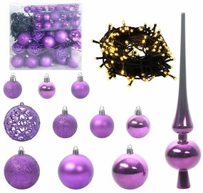 Karácsonyi Díszgömb Készlet 300 LED-del 120 pcs Lila Műanyag