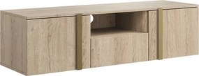 Verica 150 cm-es TV-szekrény, falra szerelhető, nyitott polccal - szivacsos-tölgy / arany fogantyúk