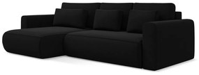 Fekete bársony kinyitható-tárolóhelyes sarokkanapé (bal oldali-heverő résszel) Kapua – Makamii
