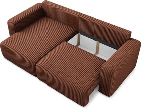 Terrakotta színű kordbársony kinyitható-tárolóhelyes sarokkanapé (bal oldali-heverő résszel) Kona – Makamii