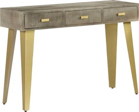 vidaXL szürke tömör mangófa tálalóasztal sárgarézzel 110x35x76 cm