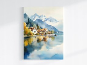 Poszter Tájkép Ősz Hegyek Alpok Tó Házikók 60x80