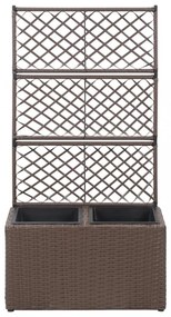 barna rácsos polyrattan magaságyás 2 kaspóval 58 x 30 x 107 cm