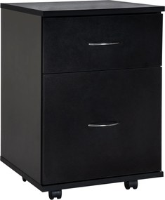 HOMCOM Irodai és Otthoni Fiókos Szekrény Mobil Fa Archiváló Kerekekkel és 2 Fiókkal 41x39x58cm Fekete | Aosom