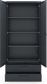 Moduláris többfunkciós fém szekrény két fiókkal antracit MEGAN 1950 x 900 x 400 mm