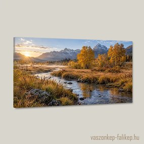 Őszi hegyek fénye – prémium vászonkép 40x23 cm