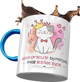 Kék Bögre Cicával Aranyos Ajándék Nyomtatott Fotóval