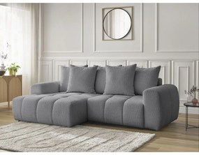 Szürke buklé kinyitható-tárolóhelyes sarokkanapé (bal oldali-heverő résszel) Roxelane – Bobochic Paris