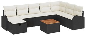 9 db-os Kert Sofa Szett Párnákkal Fekete Poli Rattan
