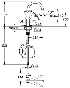 GROHE 30562000 - START CURVE 357 mm-es mosogatócsaptelep, fényes króm
