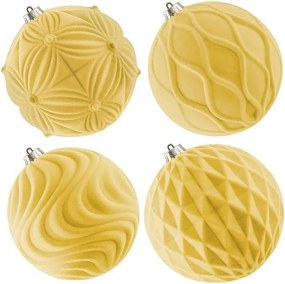 Karácsonyfadísz 15cm bársonyos törhetetlen mintával 4db sárga szín