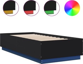 vidaXL fekete szerelt fa ágykeret LED-világítással 90 x 200 cm