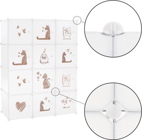 Gyerek moduláris szekrény, fehér/barna gyerek minta, KITARO