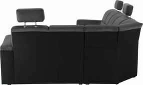 Ülőgarnitúra, műbőr fekete/szövet sötétszürke, jobbos, SANTIAGO U