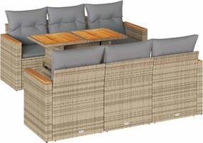 vidaXL 7 részes bézs polyrattan akácfa kerti ülőgarnitúra párnákkal