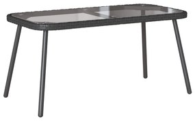 vidaXL Dohányzóasztal Fekete 90 x 45 x 43 cm Polirattan és üveg