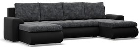 Tokio U alakú sarokkanapé, 3 ágyneműtartóval, fonott + műbőr, univerzális oldal, szürke - fekete