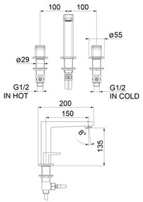 Sapho - TURSI háromlyukú mosdócsaptelep, fényes króm