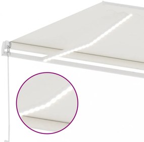 krémszínű kézzel kihúzható LED-es napellenző 600 x 300 cm