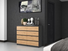 Riano MIX M8 120 fiókos szekrény, 120x97x40 cm, antracit-tölgy