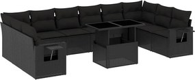 vidaXL 11 részes fekete polyrattan kerti ülőgarnitúra párnákkal