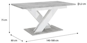 Maasix SWTG magasfényű 6-8 személyes bővíthető étkezőasztal Beton