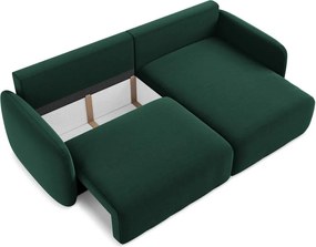 Sötétzöld bársony kinyitható-tárolóhelyes sarokkanapé (jobb oldali-heverő résszel) Kalena – Makamii