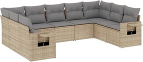 vidaXL 9 részes bézs polyrattan kerti ülőgarnitúra párnákkal