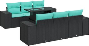 vidaXL 7 részes fekete polyrattan akácfa kerti ülőgarnitúra párnával