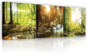 Vászonkép 75x25 Erdő vízesés napsugarak természet nyugalom harmónia frissesség