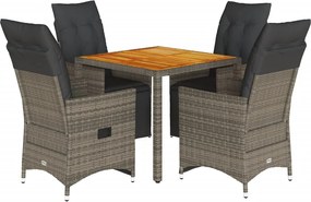 vidaXL 5 részes szürke polyrattan kerti bisztrógarnitúra párnákkal