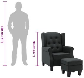 sötétszürke szövet fotel lábzsámollyal