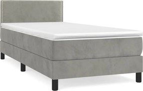 vidaXL világosszürke bársony rugós ágy matraccal 90 x 200 cm