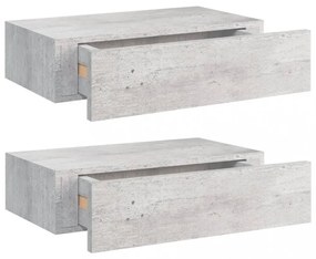 2 db betonszürke MDF falra szerelhető fiókos polc 40x23,5x10 cm