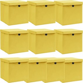 vidaXL 10 db sárga szövet tárolódoboz fedéllel 32 x 32 x 32 cm
