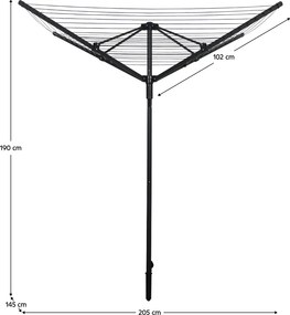Kerti ruhaszárító, fekete, 45 m, ROTARY NEW TYP 3